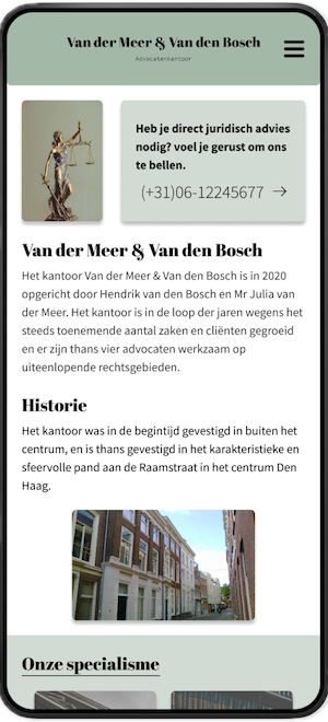 phone with van der Meer & Van Der Bosch website